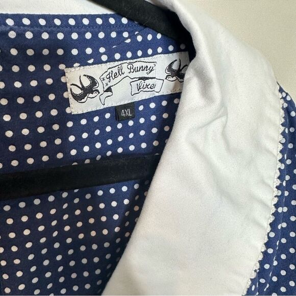 Hell Bunny Claudia 50’s Blue and White Polka Dot Fit and Flare Midi Dress 4X - Picture 9 of 9